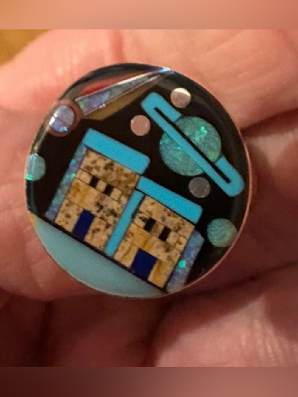 Authentic Zuni Artist Florencio Lucio Galaxy Sterling Silver Stone Inlay Ring